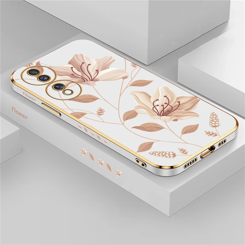 Elegant Floral Shockproof Silicone Phone Cover with Plated Edges
