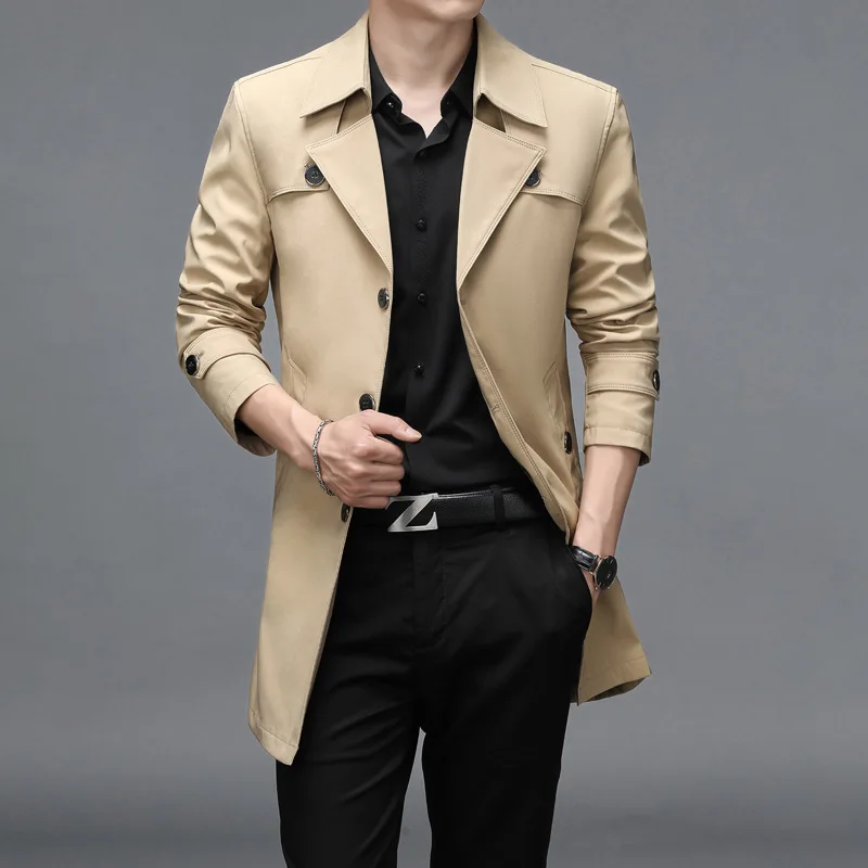 Trench coat Men Business Casual Single Breasted Long Jacket 6XL 7XL