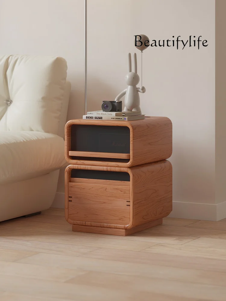 

Solid Wood Antique Bedside Table Household Minimalist Double Layer Chest of Drawer
