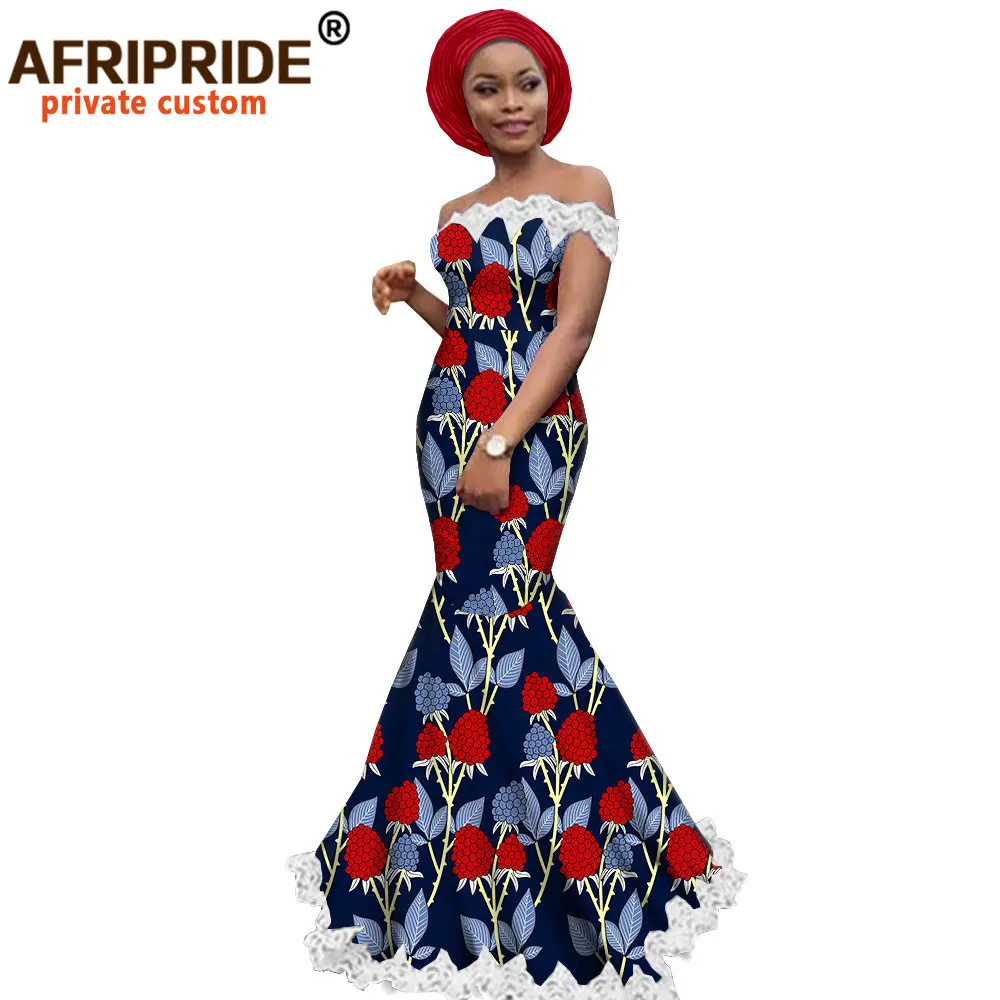 

Afripride-African Trumpet Dress for Women, Tailor Made Strapless, Floor Length Party Dress with Head Wrap, A1925053
