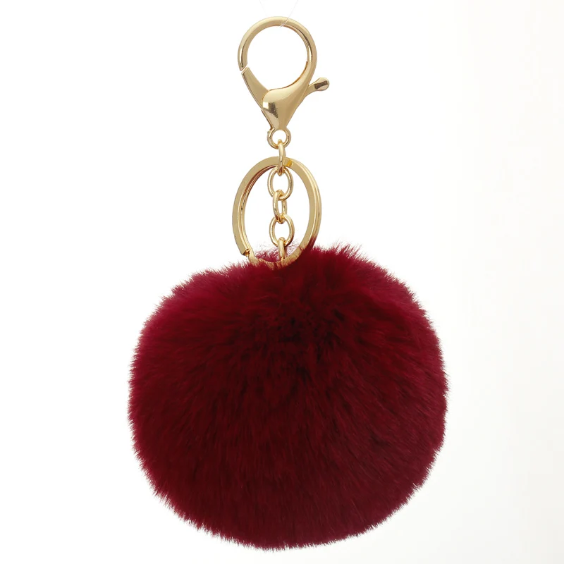 8 cm Kunstpelz Marke Tasche Flauschige Pompns Schlüsselanhänger Pom Pom Auto Schlüsselanhänger Gold Farbe Ketten Pompons Fake Rex Kaninchenfell Charms Kette – Detail 6
