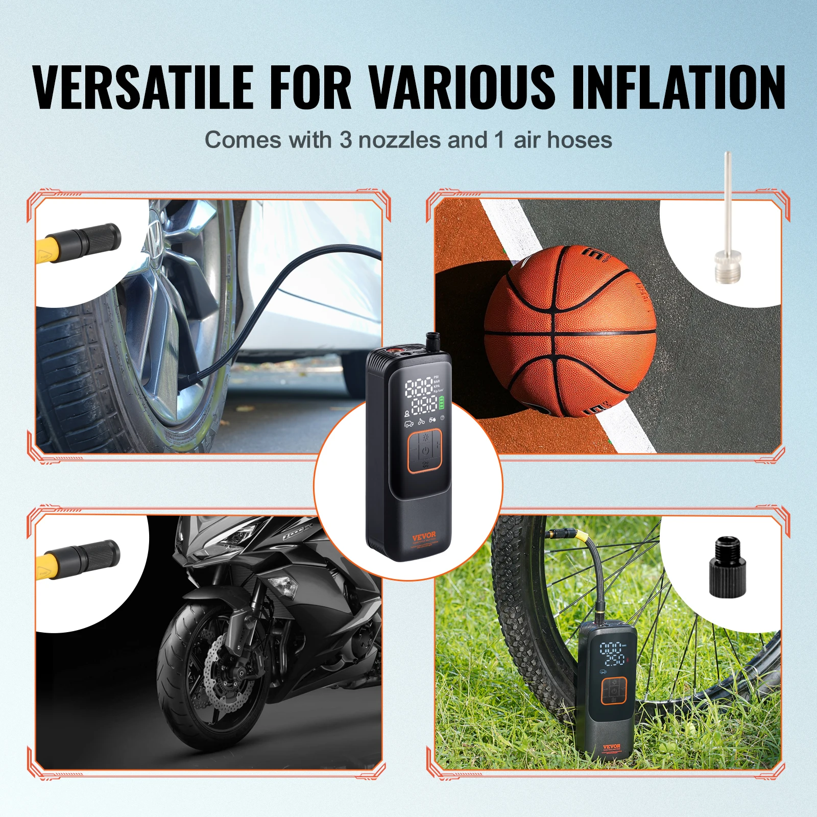 VEVOR Tire Inflator Portable Air Compressor 150 PSI 4000mAh Rechargeable Tire Pump Electric Air Pump for Car Motorcycle Bike