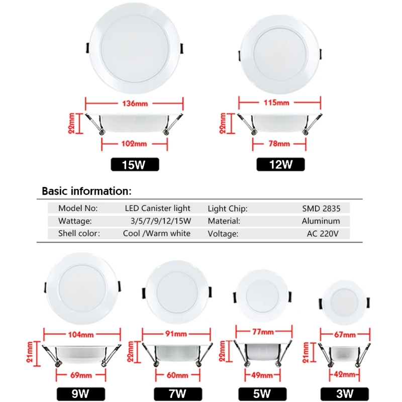 2-8pcs LED Downlight 220V Panel Lights 3W 5W 7W 9W 12W 15W Recessed Led Ceiling Down Light for Home Decor Lighting Spot Lamp