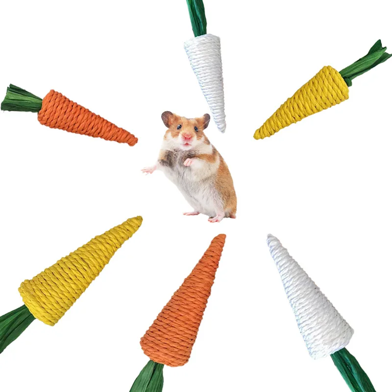 Pet Chew Toys Pet Toys Pet Teeth Grinding Toy Hamster Toy Hamster Rabbit Chew Toy Bite Grind Teeth Toys Corn Carrot Woven Balls for Tooth Cleaning Radish Molar Toys Pet Supplies 1pc