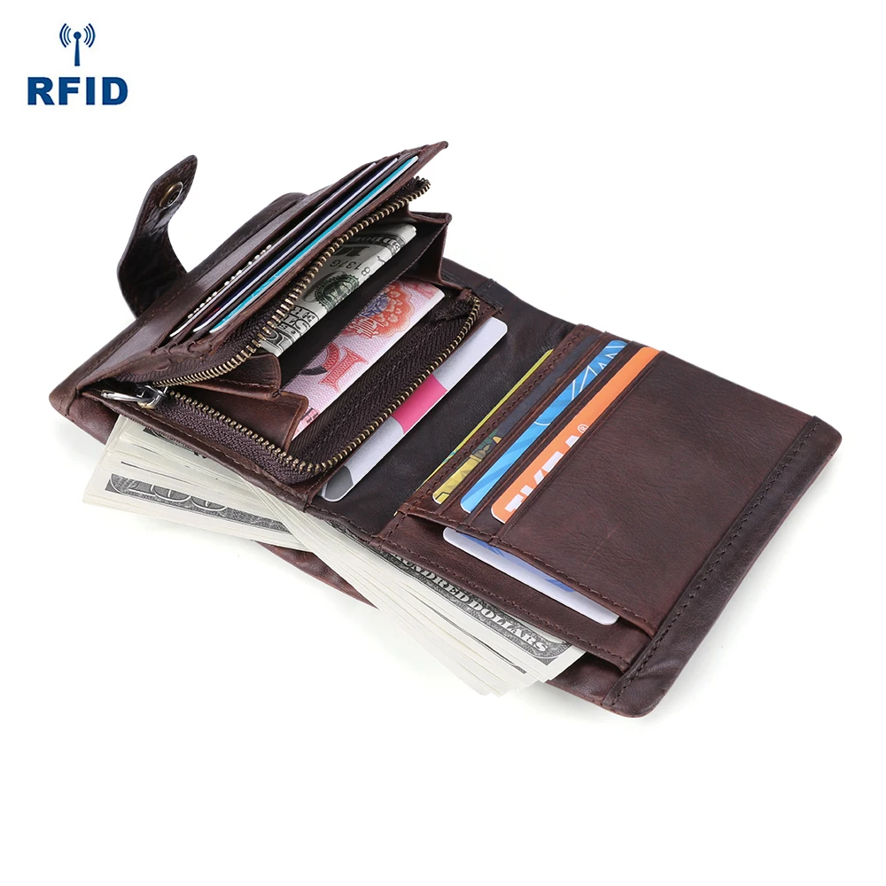 New Card Wallet For Men Business Fashion Genuine Leather Wallet Multi Card Retro RFID Short Wallet Card Holder Wallet
