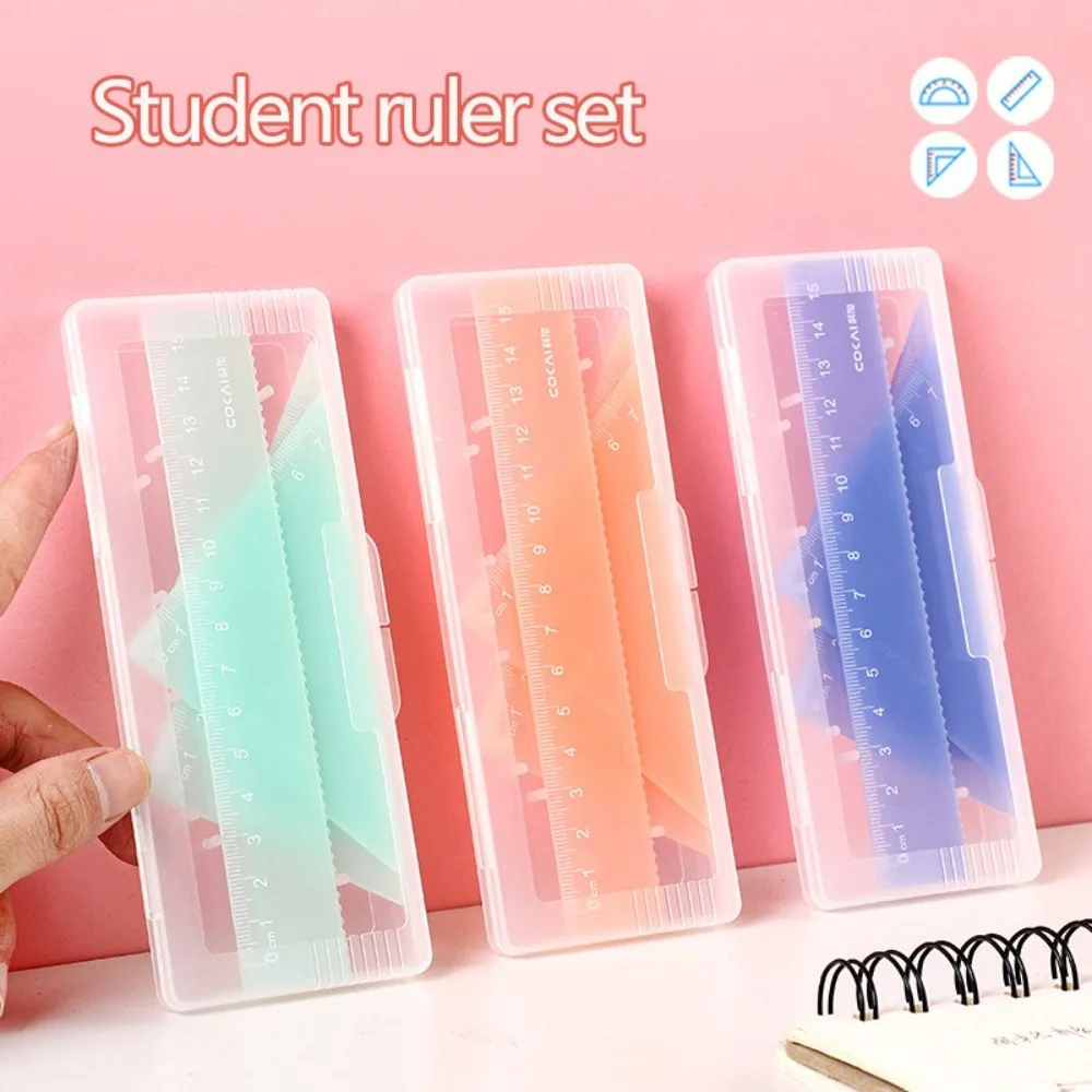 Jelly Color Measurement Tool Set Triangle Ruler Protractor Student Stationery Set Transparent Jelly Color Triangle