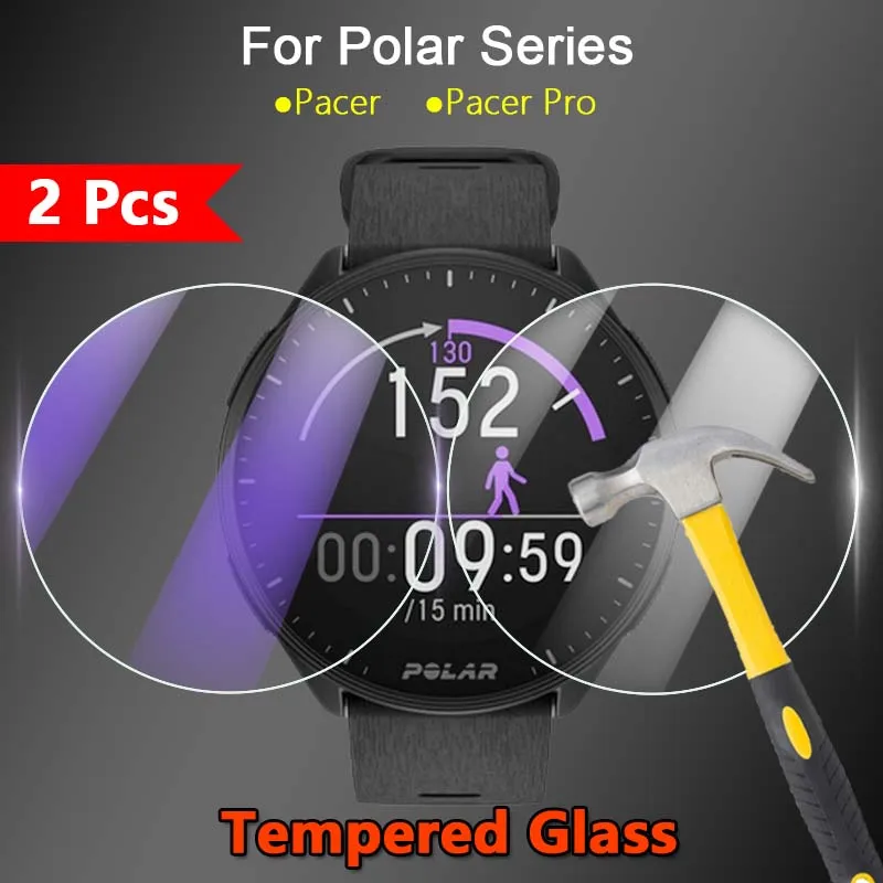 2Pcs For Polar Pacer / Pro Smartwatch 2.5D Ultra Slim Clear / Anti Purple Light 9H Tempered Glass Guard Screen Protector Film