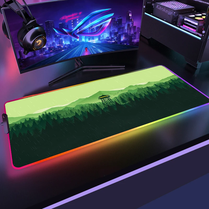 thumbnail image 1 of Alfombrilla para ordenador portátil RGB Deep Forest Firewatch, ratón de goma negro, alfombrilla para ratón LED para juegos, alfombrilla de escritorio, alfombrilla grande para teclado de PC para ordena, 1 of 5