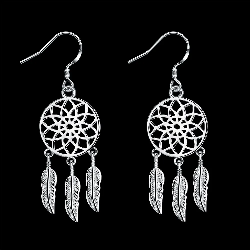 925 Sterling Silver fine Dream catcher feathers earrings for woman fashion designer party wedding Jewelry gifts drop earrings dangle earrings