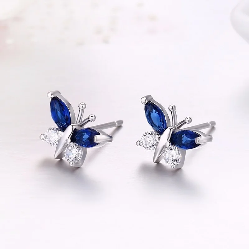 Niedliche kleine 925er-Sterlingsilber-Schmetterlings-Himmelblaue CZ-Ohrstecker für Frauen und Mädchen, y2k-Ohrschmuck, Piercing Joyas – Detail 20