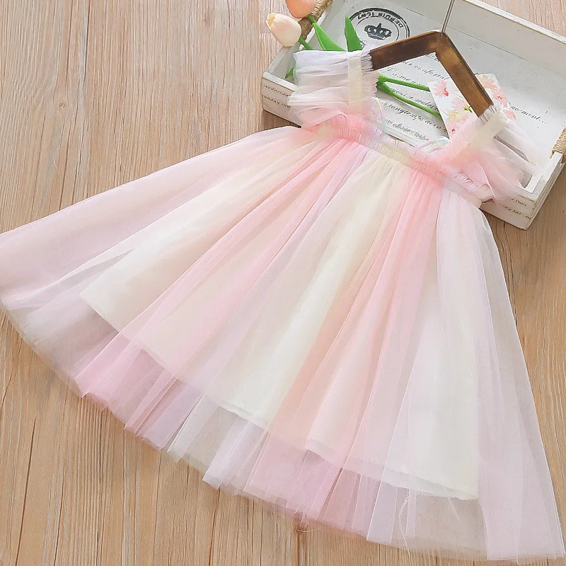Gaze Schmetterling Kleid für Baby Mädchen Regenbogen Fee Prinzessin Kleid Kinder Geburtstag Party Kleid – Detail 8