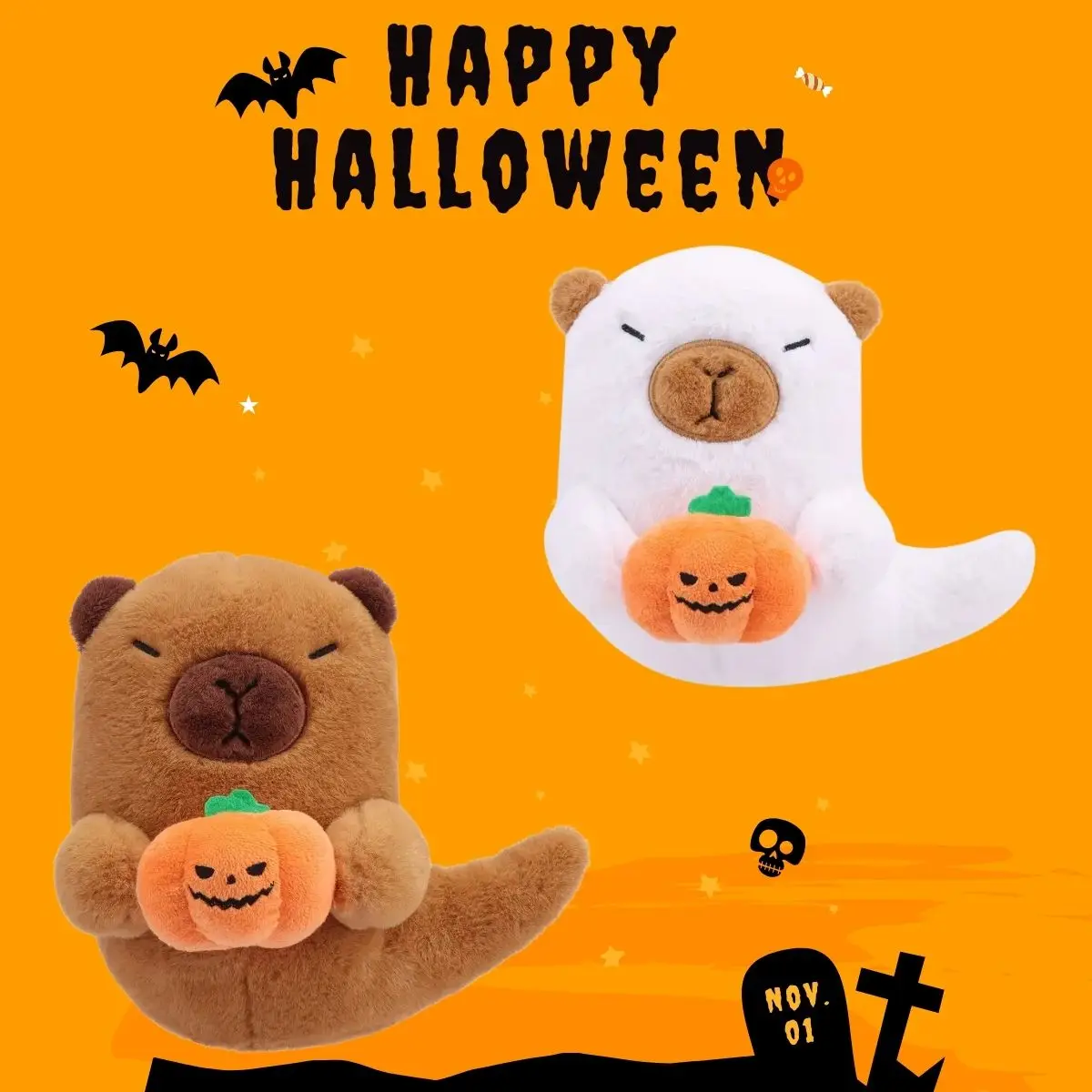 20cm Cute Ghost Capybara Plush Toys Capybara With Pumpkin