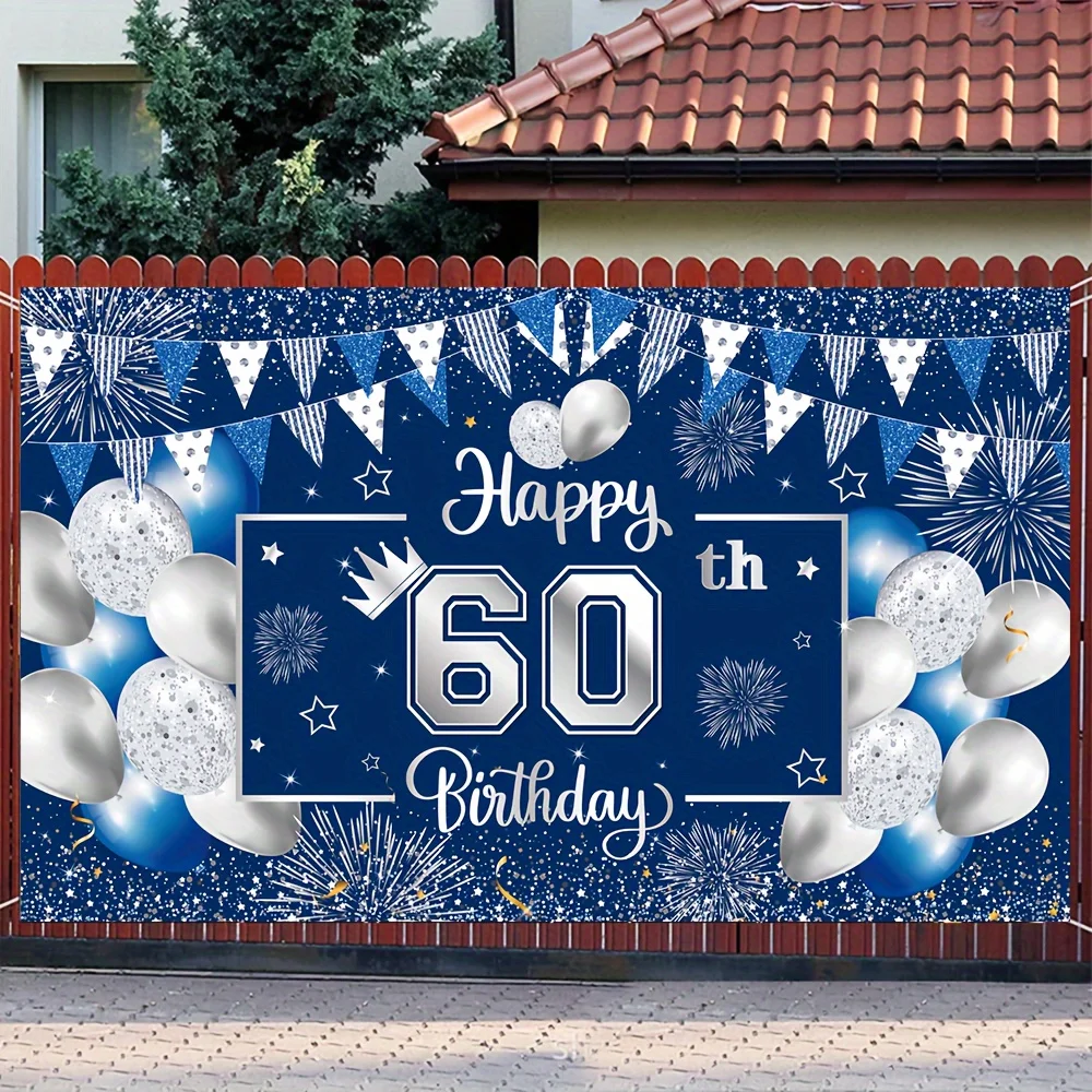 TENCOW Sfondo Fotografico Blu Navy Con Scritta Happy Birthday E Palloncini - 210x150 Cm - Per Feste E Decorazioni - 2