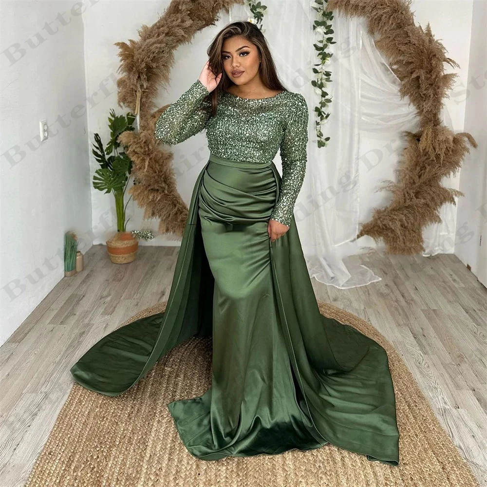 Trend4us Glam Draped Satin Long Sleeve Evening Gown
