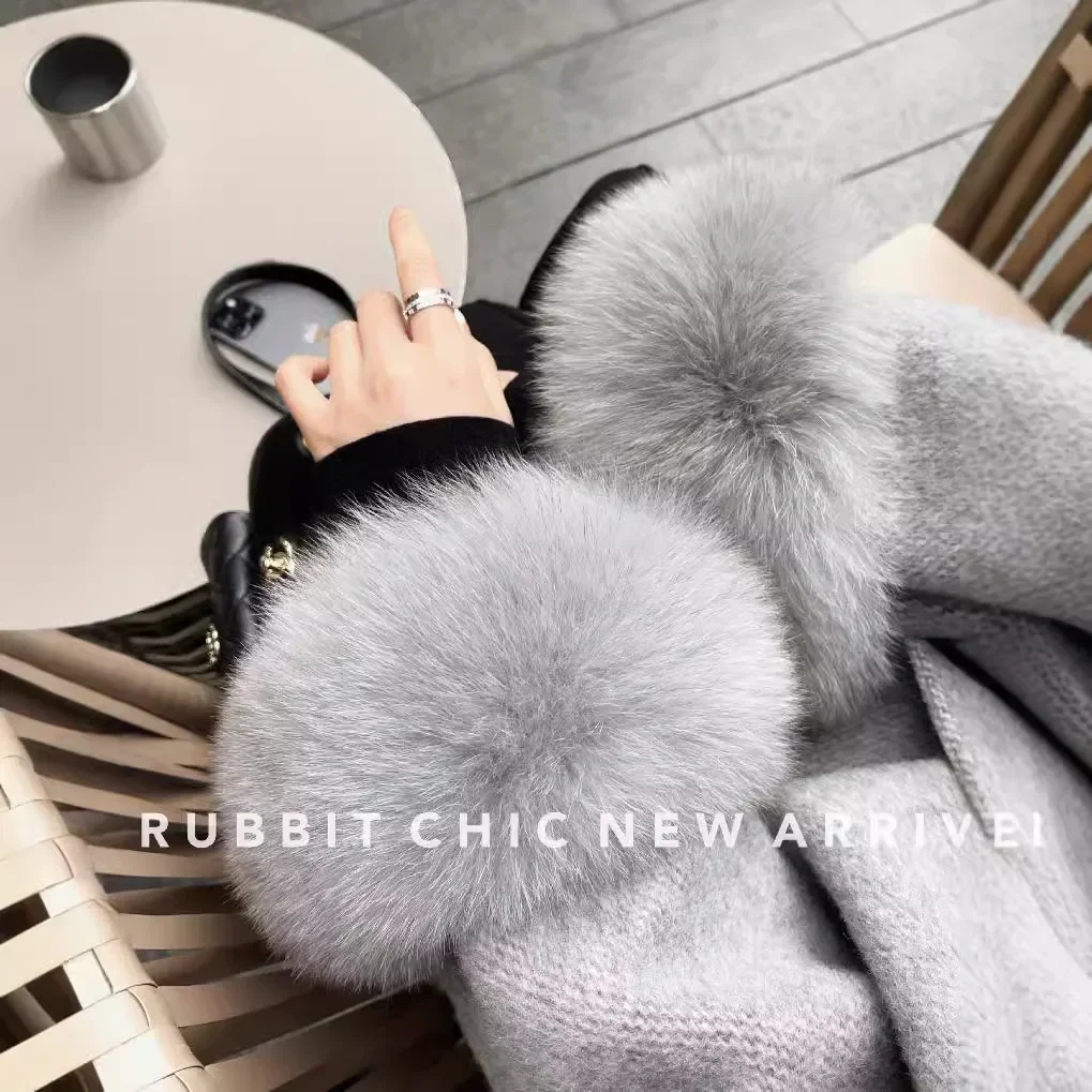 High End Double-sided Wool Strapping Real Wool Fur Coat Women's Removable Cuffs Fox Fur Temperament Cashmere Short Jacket 3