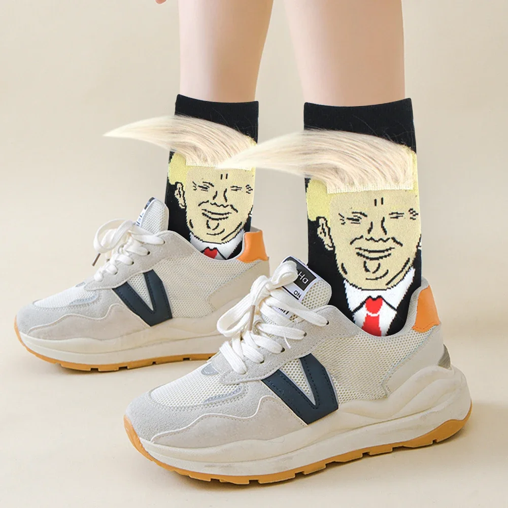 donald trump socks Donald Trump Socks 3D Fake Hair Men Crew Socks Mens Compression Sock Streetwear Novelty Hip Hop Spoof Funny Trump