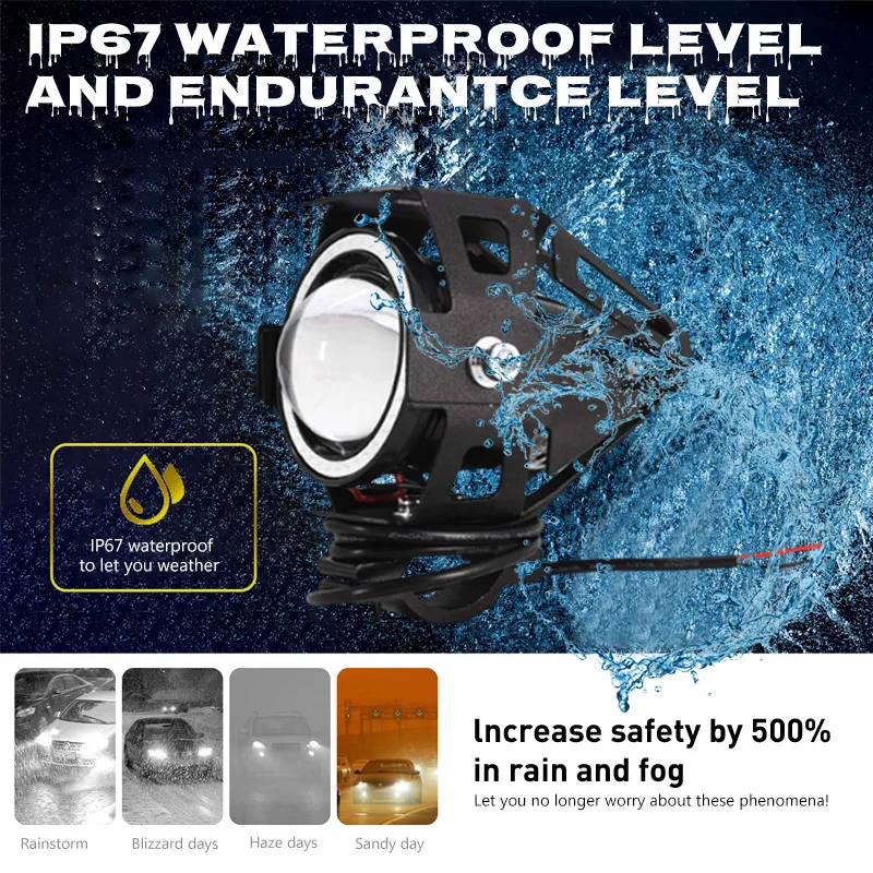 Biqing 2PCS 20W Motorfiets Koplampen Met Rode Angel Eye, 3" Vierkante LED Mistlampen 12V 24V Extra Licht Motor Extra Koplamp Met Stuurschakelaar 7/8" 22mm