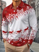 Polo à manches longues de style Noël pour hommes, design élégant imprimé festif, parfait pour les fêtes de vacances et les événements saisonniers 3
