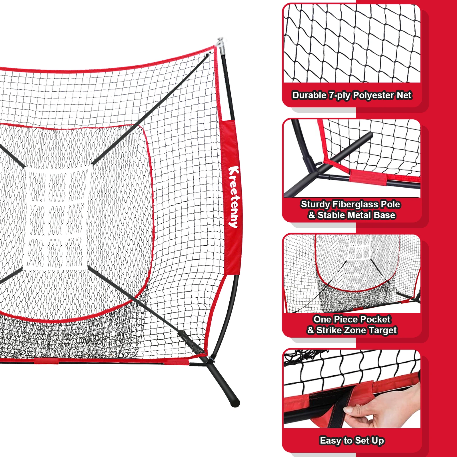 7x7ft Baseball Softball Practice Net: for Hitting and Pitching Practice and Training-with Bow Frame