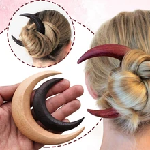 Hand-Carved Crescent Hairpin Moon Hair Stick Wooden Barrettes Hairfork Hair Styling Tool for Daily Use Formal Events
