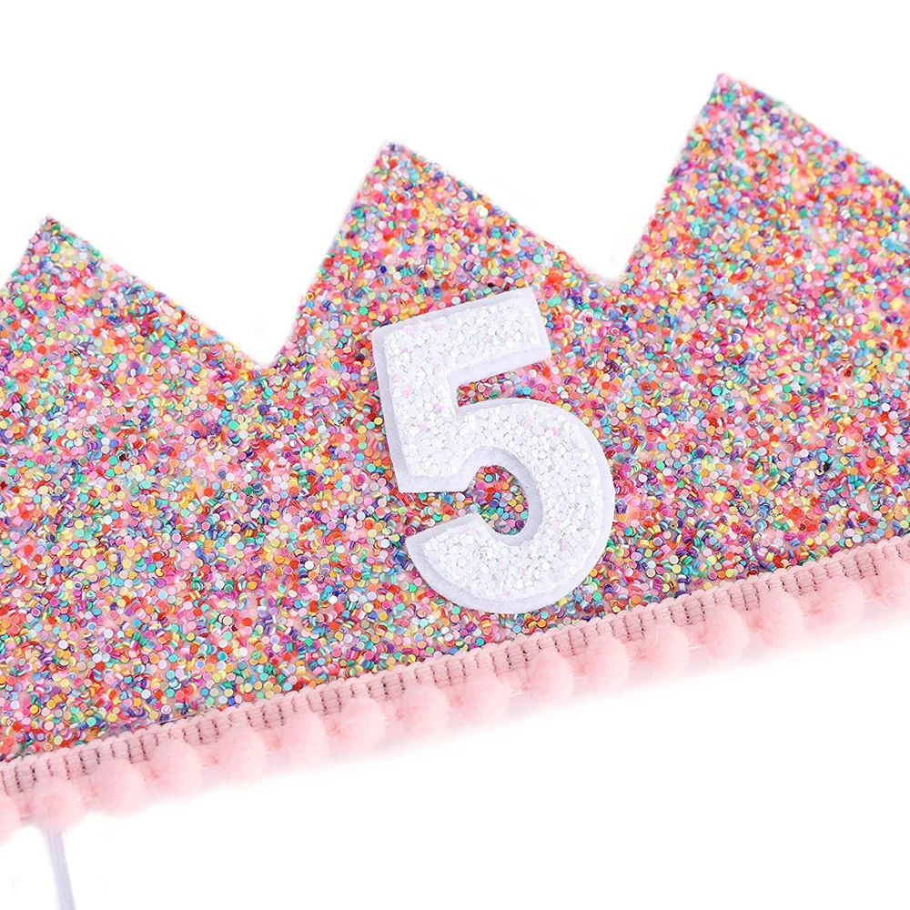 Pink Princess Crown Baby Birthday Party Hat Half Year Old 1st 2nd 3rd Birthday Headband Baby Shower Children Party Decorations
