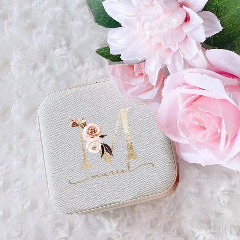 Personalised Alphabets Travel Zipper Jewellery Boxes Name Wedding Bridesmaid Gifts Proposal Cases jewelry boxes case