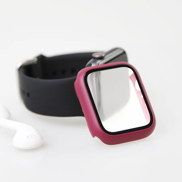 Glass+Cover For Apple Watch Case 45mm 41mm 44mm 40mm 42mm 38mm iWatch Accessorie Screen Protector Apple Watch Serie 3 4 5 6 SE 7 Red Wine