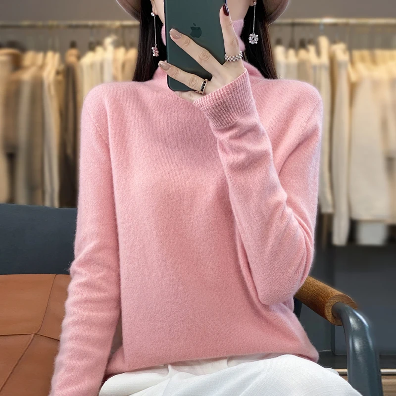 

Women's New Autumn and Winter Knitted Sweater Stacked Collar Solid Color Woolen Sweater Straight Bottom Fashion Top