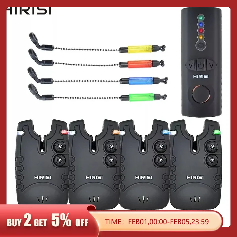 Hirisi Wireless Carp Fishing Alarm Set 1 + 4 Indicatore Di Allarme Pesca Impermeabile Sq-4 Indicatore Di Morso