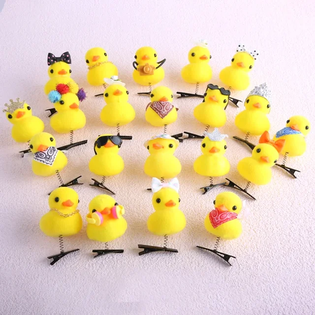 Dessin animé drôle enfants 3D petit canard jaune en peluche épingle à cheveux mode Animal bec de canard pince accessoires chapeaux cadeau en gros 1