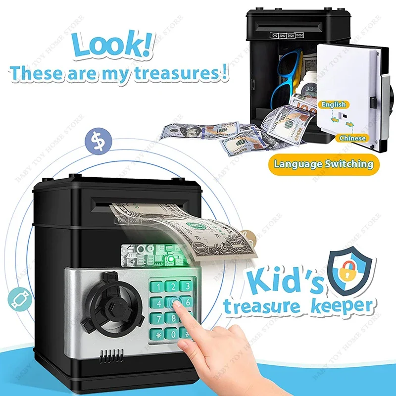 ATM Piggy Bank for Boys Girls Mini Coin Money Saving Box with Password Kids Safe Jar With Auto Grab Bill Slot