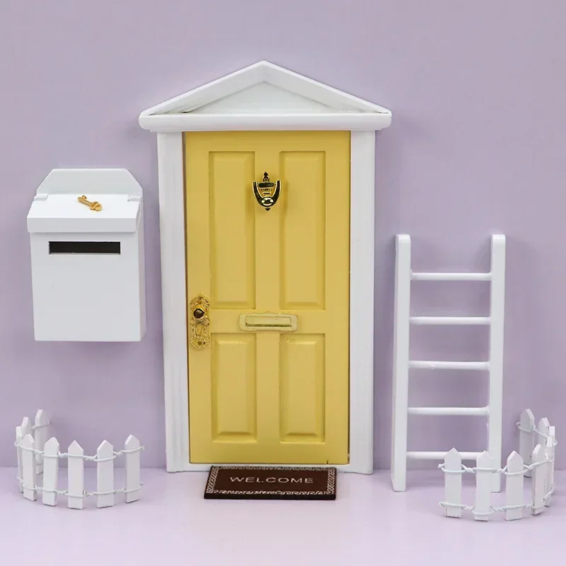 Miniature Wood Elf Door Tooth Fairy Door Mini House Accessories Pretend Play Toy Gift for Kids Furniture Simulation Miniatures 2