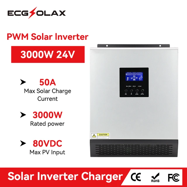 Ecgsolax 3000va 2400w Solar-Hybrid-Wechsel richter 24V 110V eingebauter PWM  50a Solar laderegler PV max 80VDC reiner Sinus-Inverter - AliExpress