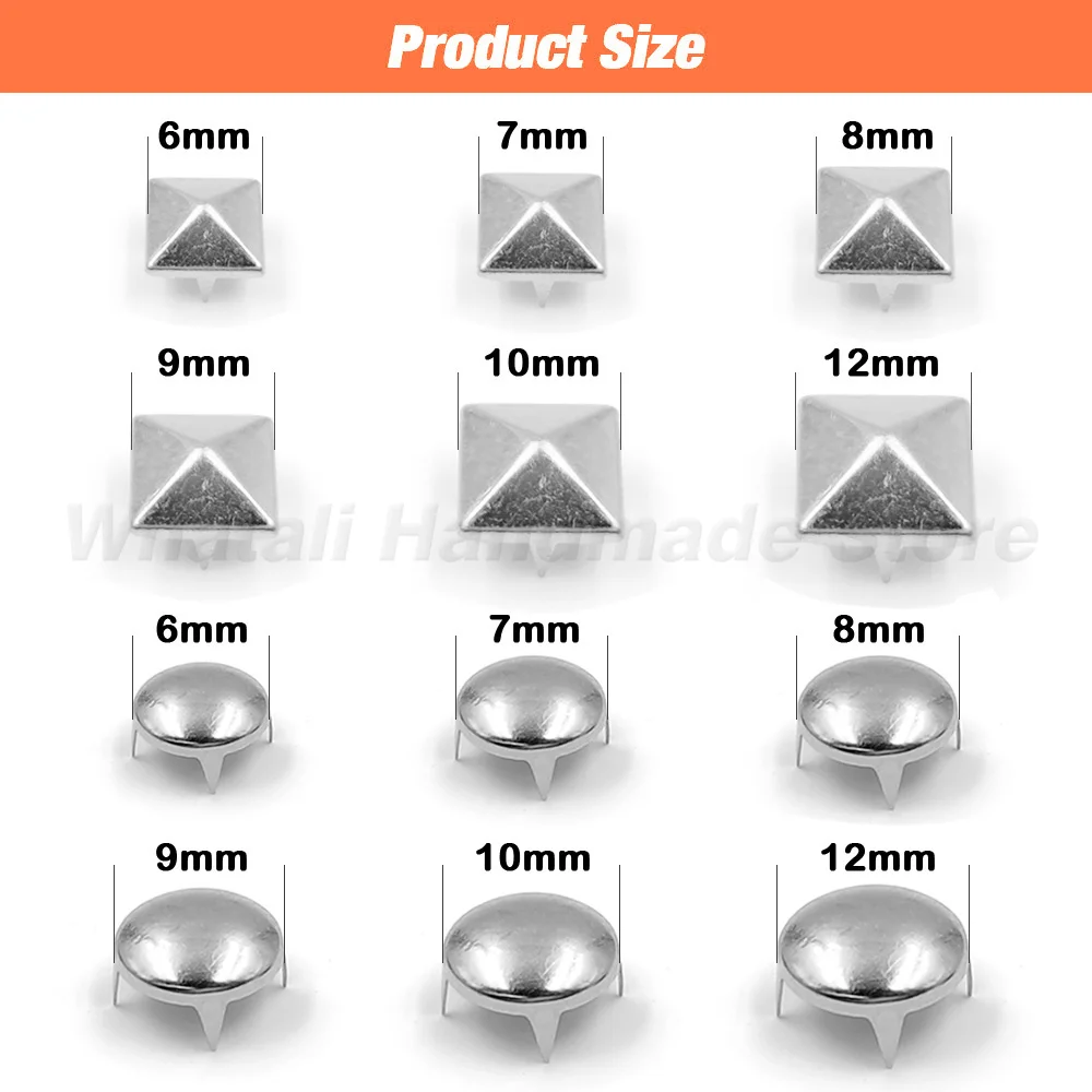 Metal Spike Rivets Square/Round Studs Punk Rock Leather Craft For Clothes/Shoes/Bags/Belt/Bracelets DIY 100Pcs