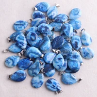 12pcs/lot New Fashion Blue Stripe Agate Natural Stone Mixed New Water Drop Necklade Pendants for DIY collar Jewelry Making Free 1