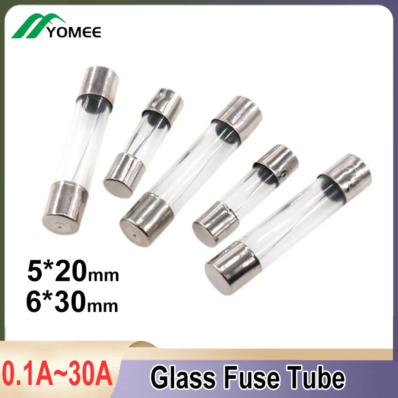 Fast Blow Glass Fuse Tube 5x2mm0 6x30mm Quick Blow Fuses 250V 0.1A 0.2A 0.5A 1A ~30A for Protecting Electronic Components