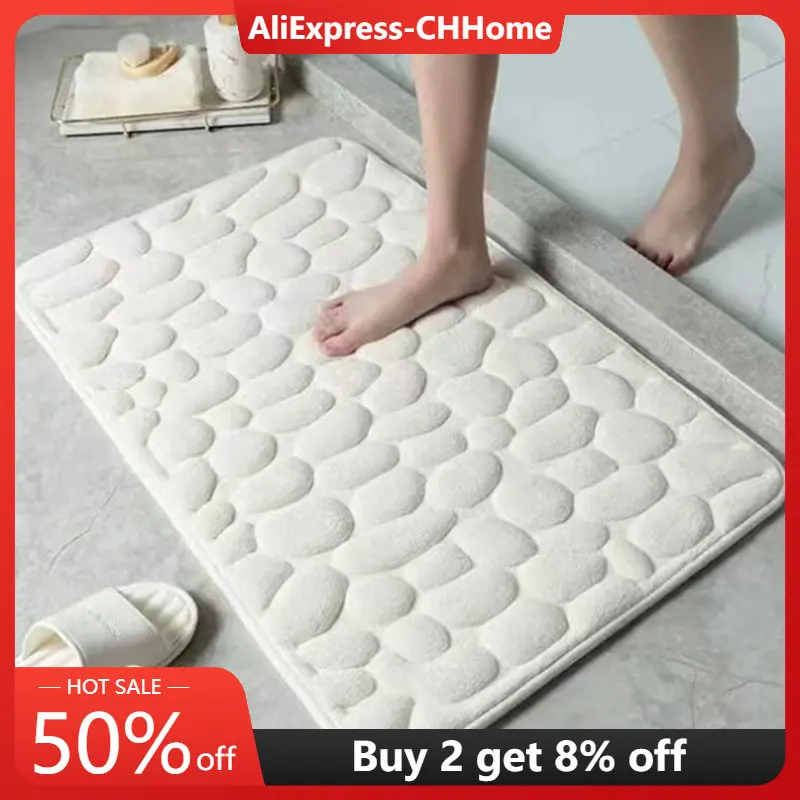 Non Slip Mat Super Absorbent Bath Mat Cobblestone Embossed In Bathtub Floor Rug Shower Room Doormat Memory Foam 60x40cm