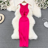 YuooMuoo Women Dress Sexy Wrap Hips Two Sides Available Split One-Piece Long Dress Fashion Knot Knitted Bodycon Party Robe Femme - Image 2