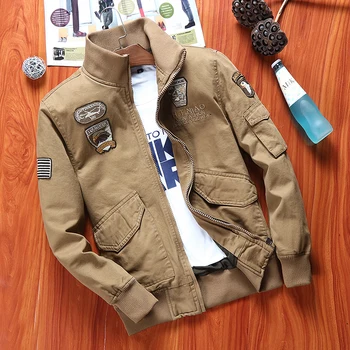 Men's New Solid Color Simple Logo Multi-Pocket Collar Spring And Fall Casual Versatile Trend Fashion Outdoor Aviator Jacket 4