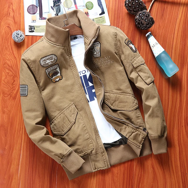 Men's New Solid Color Simple Logo Multi-Pocket Collar Spring And Fall Casual Versatile Trend Fashion Outdoor Aviator Jacket 4