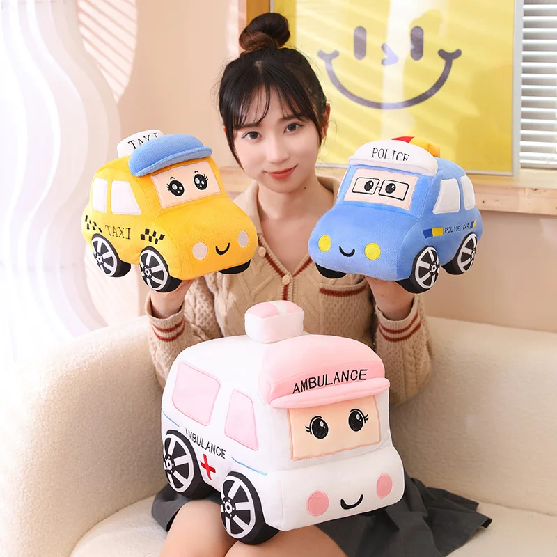 Nice Cartoon Cars Peluche Toys Kawaii Police Cars Ambulances Taxis Plushie Dolls Stuffed Soft Toy Kids Baby Creative Gift