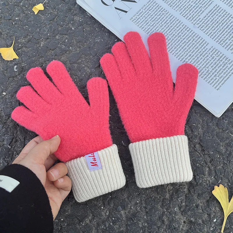 Women Winter Thickened Windproof Keep Warm Fingertip Touch Screen Knitted Gloves Fashion Color Spelling Soft