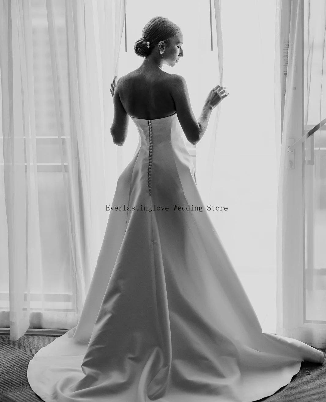 High Qulaity Strapless Satin A Line Wedding Dresses  Custom Made Formal Bridal Grown 2024 Rode De Morrie 2