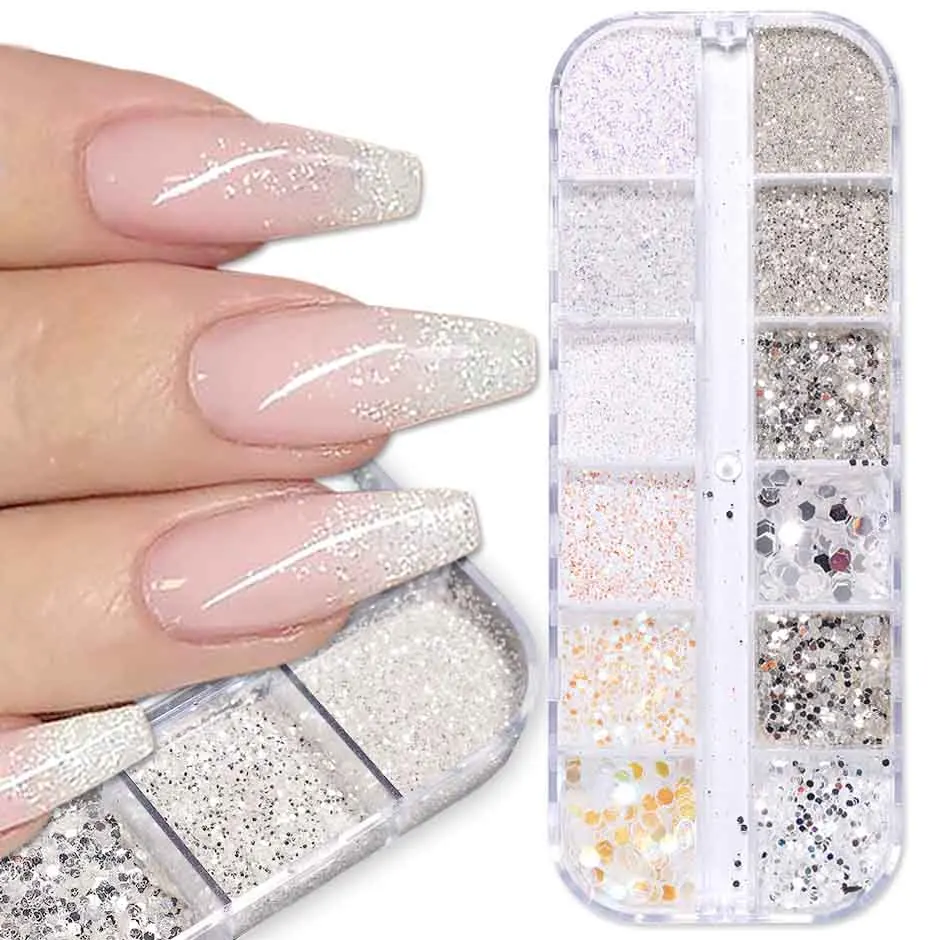 Mixed Color Holographic Silver Nails Art Sparkly Nail Glitter Sequins Hexagon Chunky Glitter Flakes DIY Manicure Decoration CHJY nail glitter nail decoration nail decorations nail flakes
