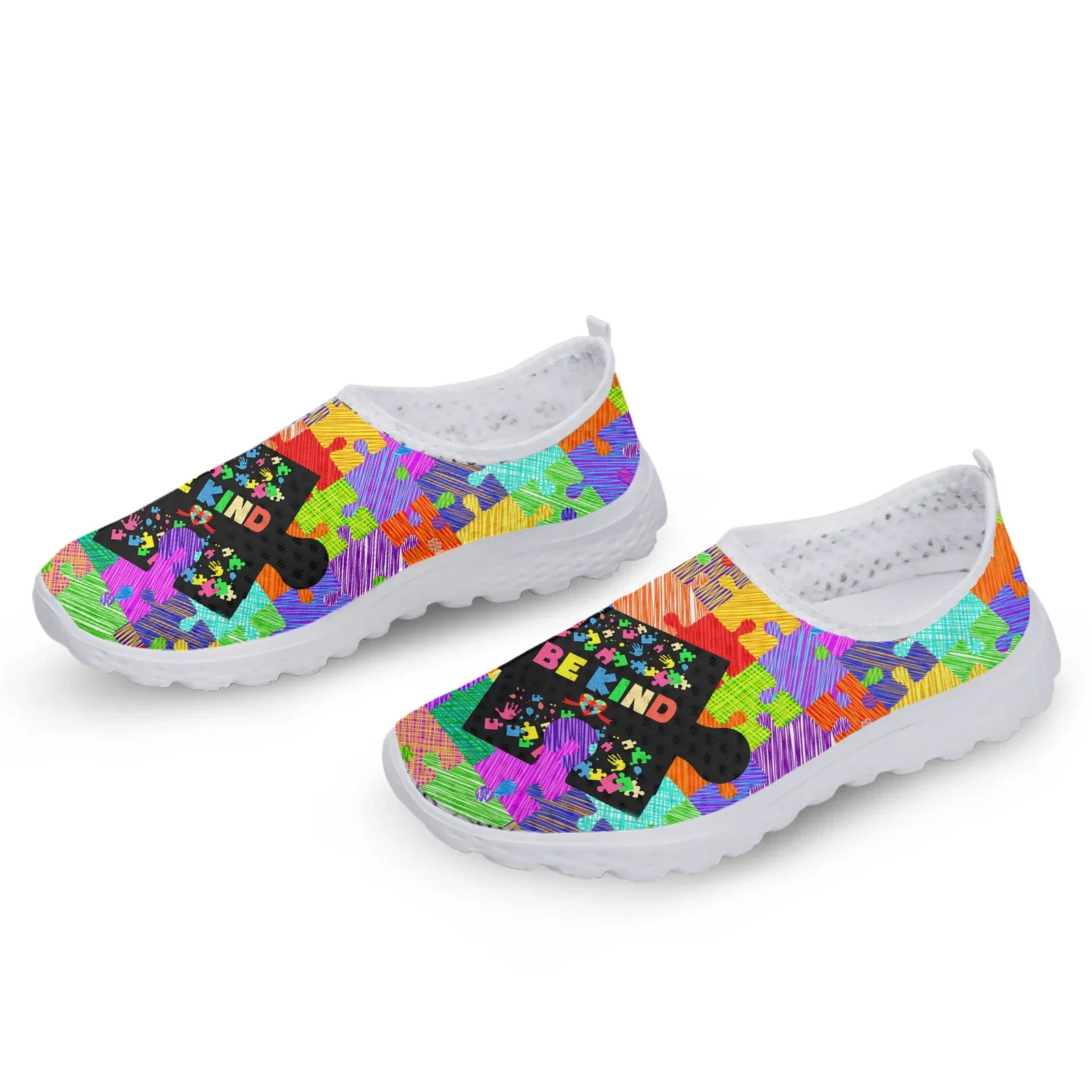 Autism Awareness Themed Design Mesh Shoes Comfortable Leisure Shoes Breathable Casual Sneakers Soft Soled Shoes