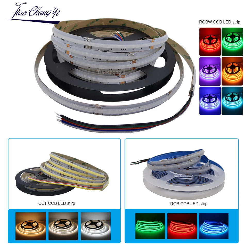 

Светодиодная ленсветильник CCT RGB RGBW COB, гибкая светодиодная ленсветильник высокой плотности с регулируемой яркостью, линейная лента 24 В постоянного тока