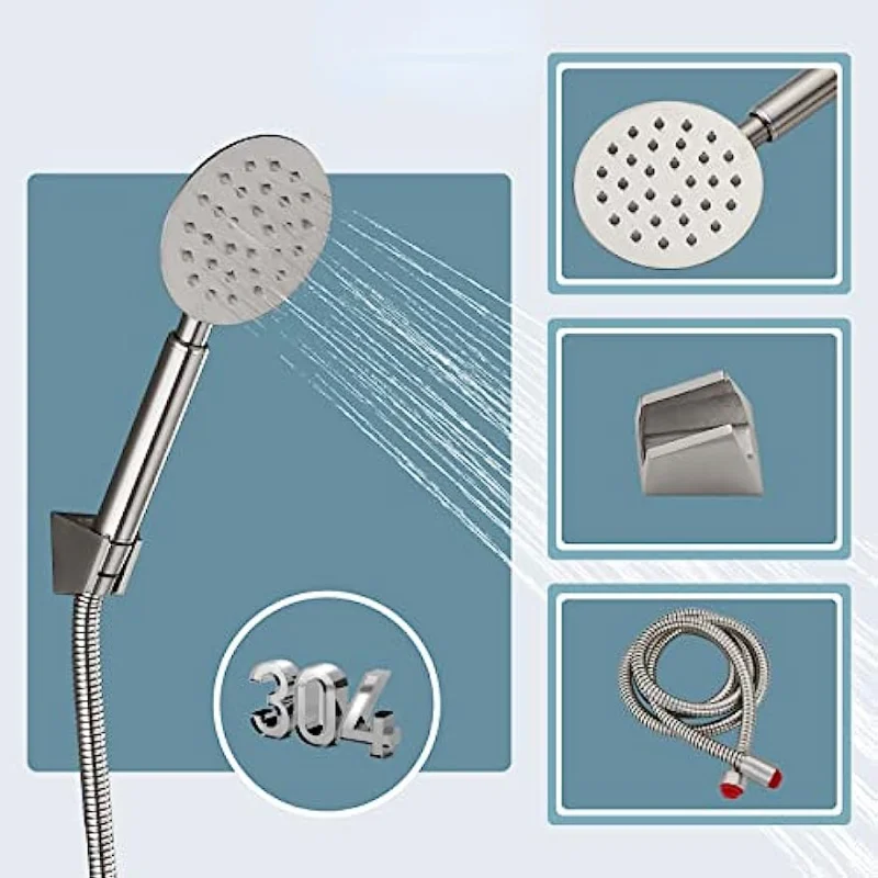 Bathroom Brushed Bathtub Faucet Wall Mount Filler with Handheld Rainfall Sprayer Shower Set Mixer Taps SUS304 Stainless Steel