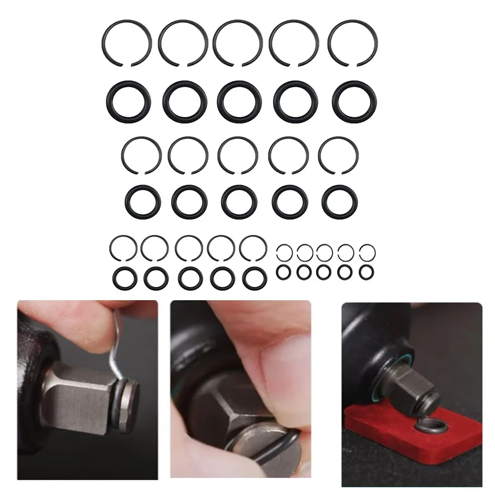 5 Sets Pneumatic Impact Wrench Socket Retainer Rings O-Ring 1/2 3/8 1in Pneumatic Impact Wrench Socket Fixing Ring Kit pneumatic wrench socket ring kit