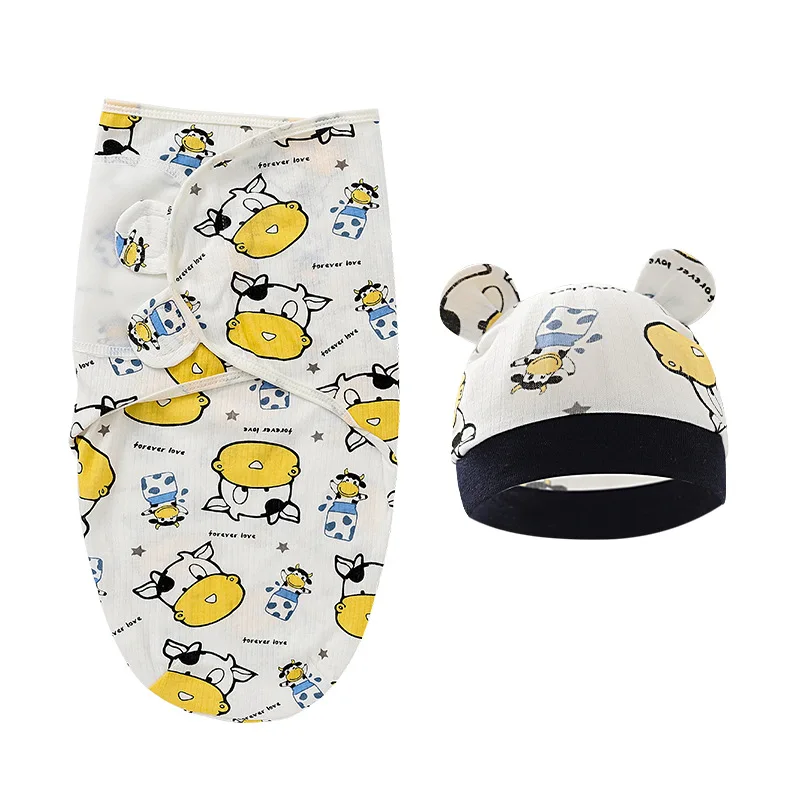 Newborn Baby Wrap Anti-Startle 2Pcs/Set Baby Swaddle Sleeping Cocoon Design 100%Cotton Baby Adjustable Blanket 0-6 Months 5
