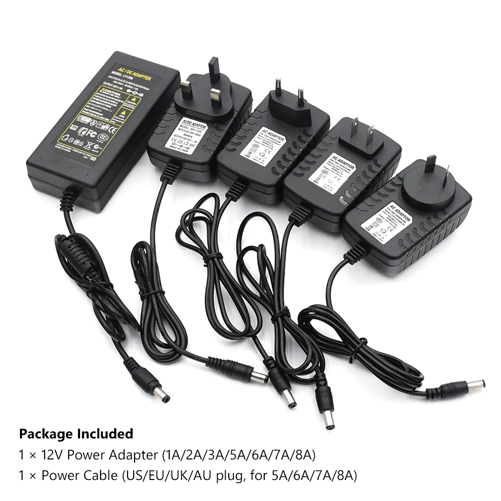 AC 100V-240V to DC 12V 1A 2A 3A 5A 6A 7A 8A Power Adapter Charger Supply  Adaptor EU US UK Plug Lighting Transformer Power Supply - AliExpress